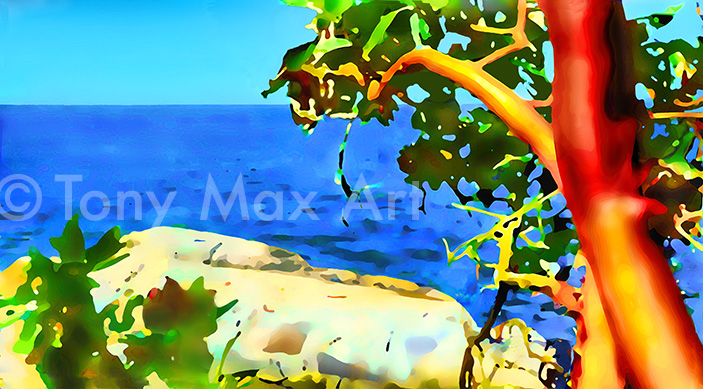 "Arbutus Outlook 1" – Museum-quality, archival, original, limited edition, signed and numbered, mixed media inkjet canvas art prints of British Columbia by legendary painter Tony Max.