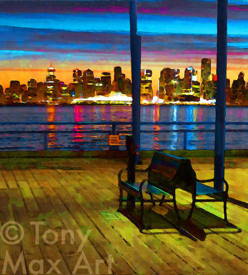 Benches at Dusk - North Vancouver art prints by artist Tony Max