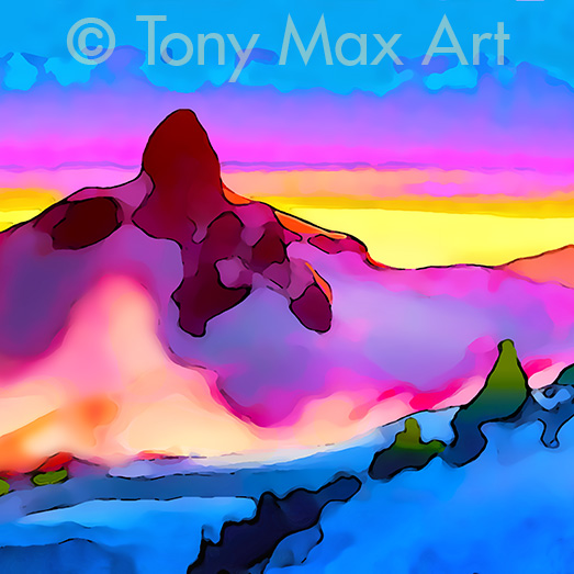 "Black Tusk 2 – Square" –BC mountain paintings by artist Tony Max
