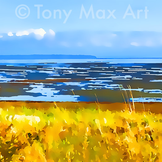 "Boundary Bay – Gold – Square Detailed" – British Columbia paintings by artist Tony Max