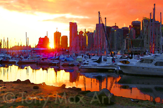 "Coal Harbour - First Light – Boats" - Vancouver art prints by Tony Max