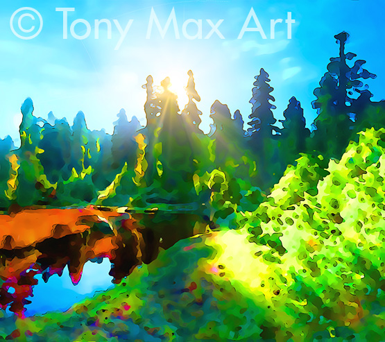 "First Lake – Almost Square" - B. C. paintings by artist Tony Max