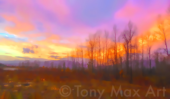 "Fraser Valley – Blazing Sky Panorama" – Fraser Valley fine art by artist Tony Max