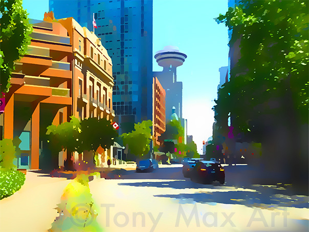 "Hastings Street Afternoon – Horizontal"  - Vancouver art prints by artist Tony Max