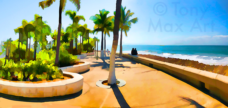 "Lazy Malecon Afternoon (Panorama) – Mexico paintings by artist Tony Max