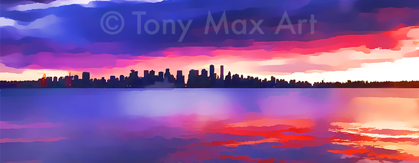 "Lonsdale Quay Dusk (Panorama Ultra" – Vancouver art by Tony Max