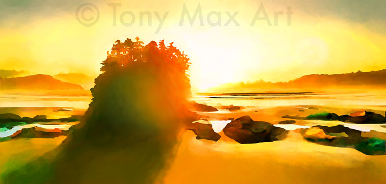 "Magic Light – Deserted Beach" – British Columbia art prints by Tony Max