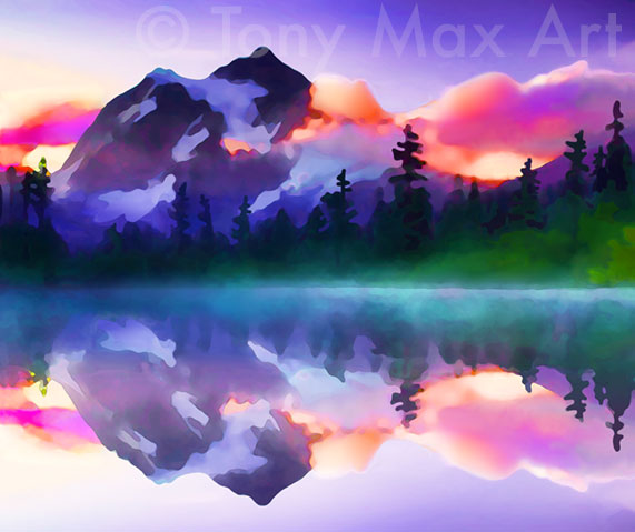 "Mount Baker-Snoqualmie Reflections" – Washington State art by artist Tony Max
