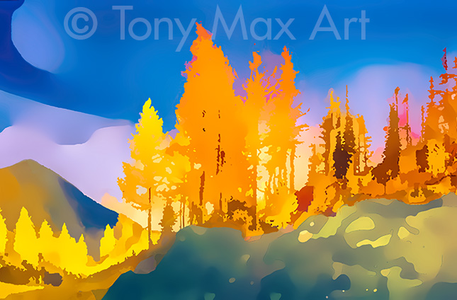 "Mountain Grandeur 22 – Long" – Canadian mountain paintings by painter Tony Max
