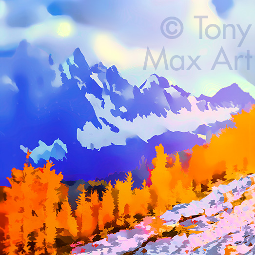"Mountain Grandeur 24 – Square" -Nature art by Canadian artist Tony Max