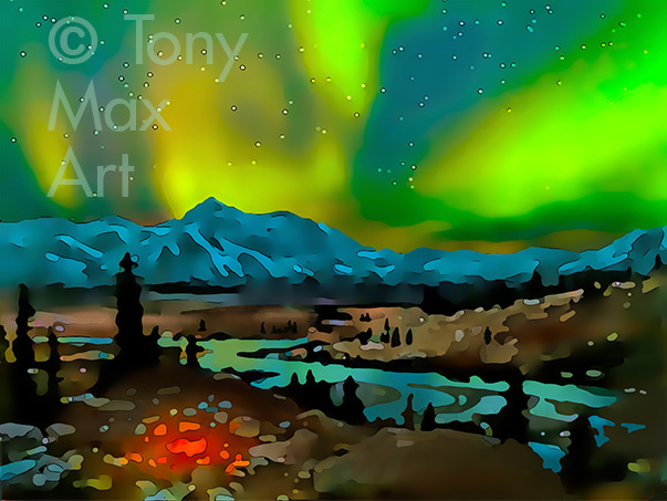 "Northern Lights 1 – Horizontal" –  Canadian north art by artist Tony Max