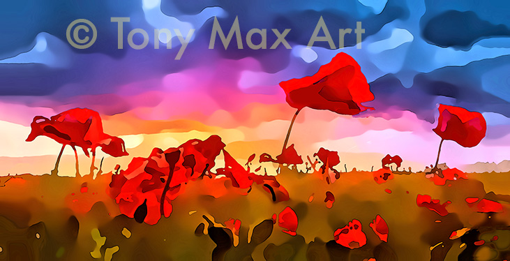 "Poppies 1" – botanical art by artist Tony Max
