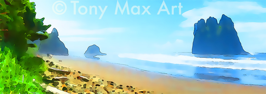 "Second Beach – Horizontal" – Olympic Peninsula inkjet art by artist Tony Max