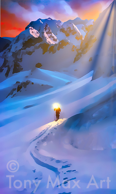 Ski Mountaineers – Backcountry skiing paintings by artist Tony Max