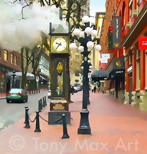 "Steam Clock Number 3"- art pictures of Vancouver by artist Tony Max