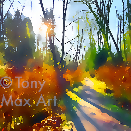 "Sunny Park Path – Square" - British Columbia art by artist Tony Max