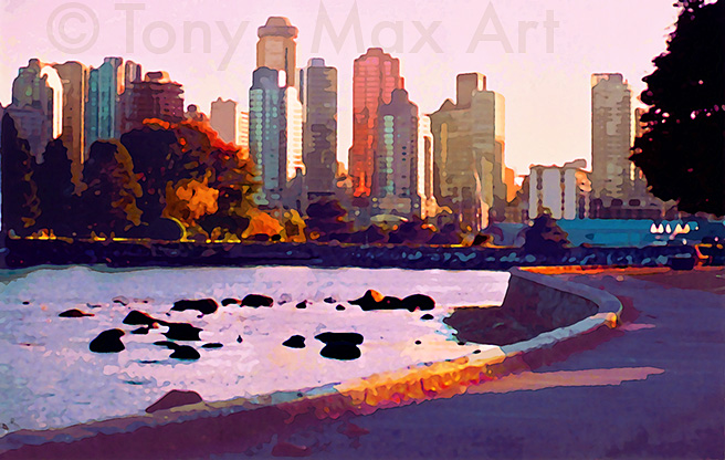 Sunset Near Georgia Street - Vancouver posters by artist Tony Max