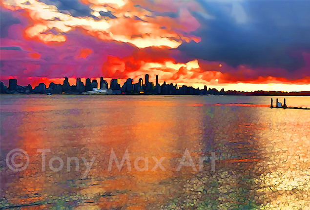 Vancouver Sunset – Short"  - Vancouver art by artist Tony Max
