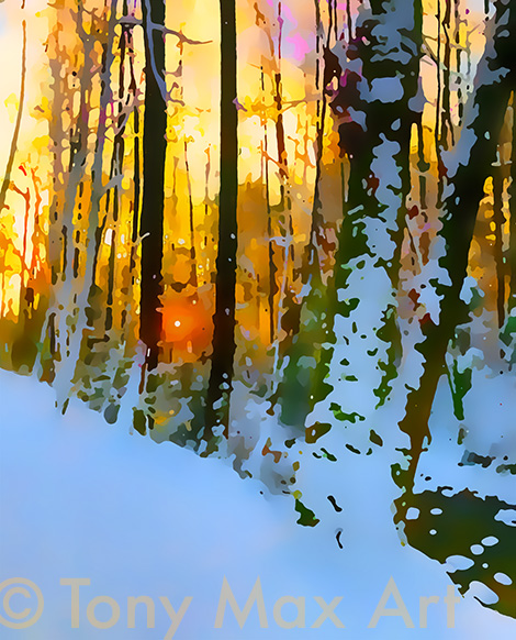 "Winter Creek 1 – Vertical" –British Columbia fine art by legendary artist Tony Max