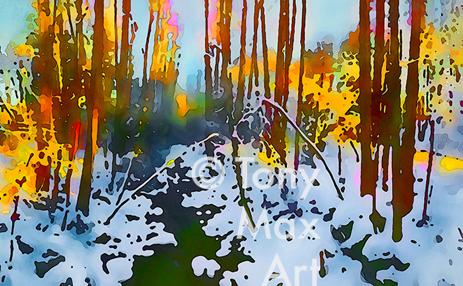 "Winter Creek 2 – Horizontal" – British Columbia.paintings by artist Tony Max