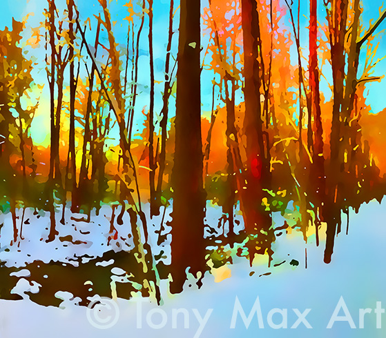 "Winter Creek 3 – Horizontal" – winter landscape art by artist Tony Max
