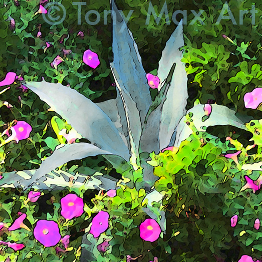 "Agave and Petunias" – Botanical art prints by artist Tony Max