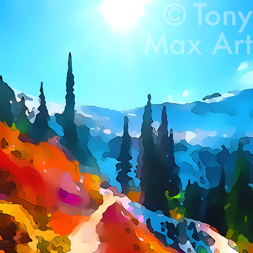 "Alpine Trail in Fall – Close-up Square" – British Columbia art by artist Tony Max