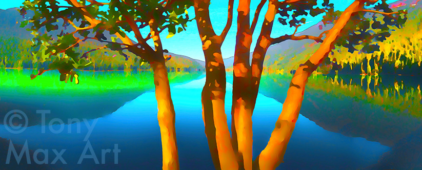 "Arbutus With Green Swath – Panorama" - arbutus art by artist Tony Max