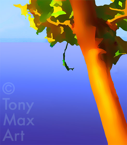 "Arbutus - Purple Ocean – Vertical Simple" - madrona trees art by fine artist Tony Max