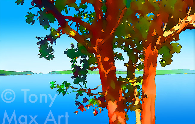 "Arbutus Viewpoint 1 – Horizontal" – arbutus paintings by painter Tony Max