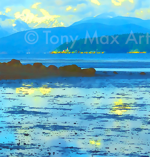 "Atkinson Lighthouse in Distance – Almost Square" - Vancouver art by Canadian painter Tony Max