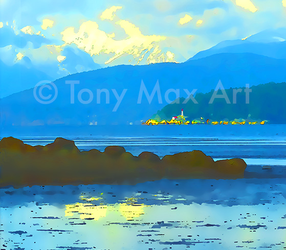 "Aktinson Lighthouse in Distance" - B. C. art prints by painter artist Tony Max