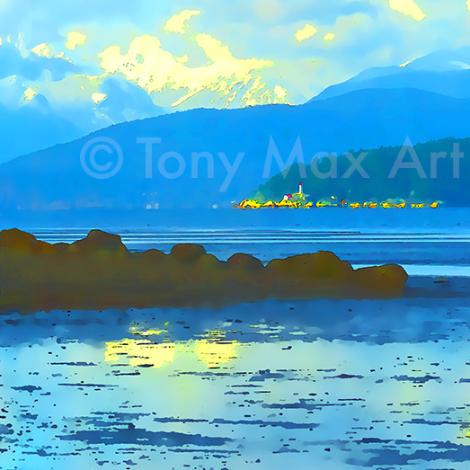 Atkinson Lighthouse in Distance – Square" - Vancouver art prints by Canadian artist Tony Max