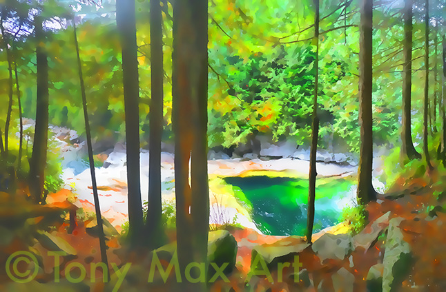 "B. C. Pool and Waterall" - BC art prints by artist Tony Max