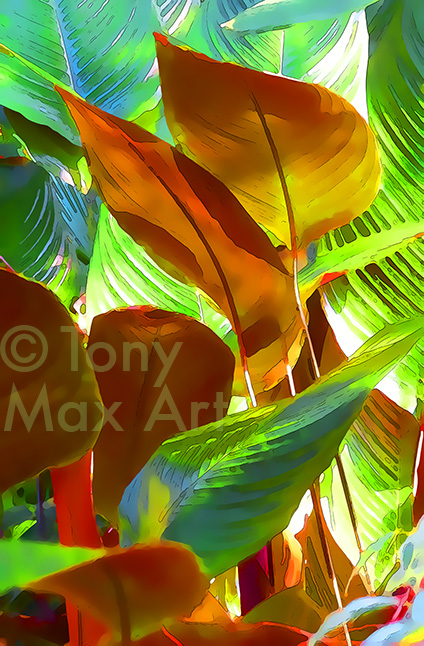 Banana Plants – Colourful Pattern – Botanical art prints by Tony Max