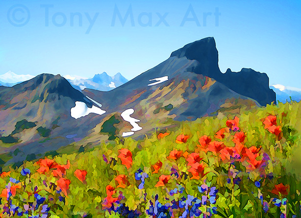 "Black Tusk – Alpine Flowers (Horizontal) – British Columbia art by artist Tony Max