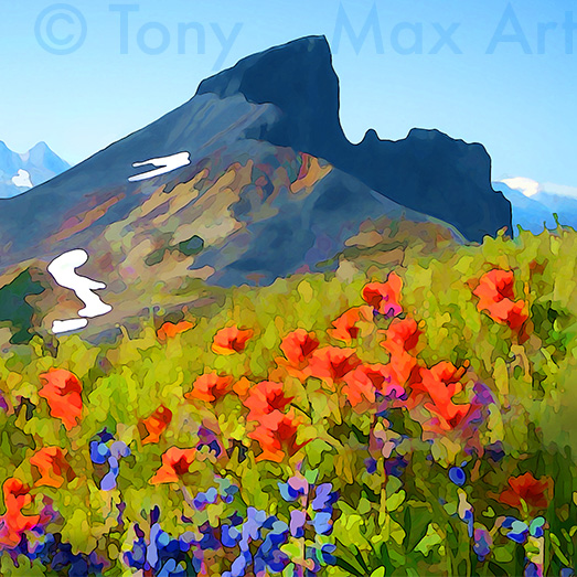 "Black Tusk – Alpine Flowers – Square" – fine art by artist Tony Max