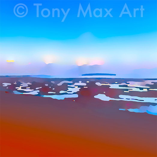 "Boundary Bay Afternoon – Smooth Sand – Square" – Delta, British Columbia paintings by artist Tony Max