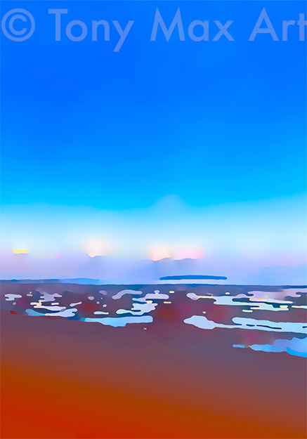 "Boundary Bay Afternoon – Smooth Sand – Vertical" - British Columbia paintings by painter Tony Max