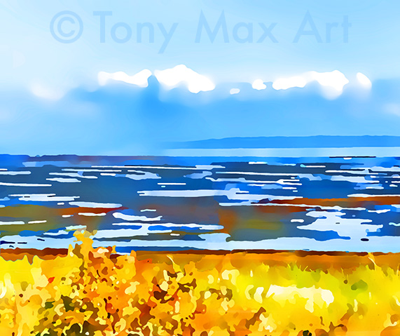 "Boundary Bay – Gold – Left" – Canadian nature art by artist Tony Max
