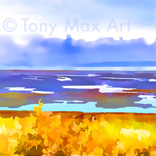 "Boundary Bay –Gold – Square Simple" – British Columbia paintings by artist Tony Max