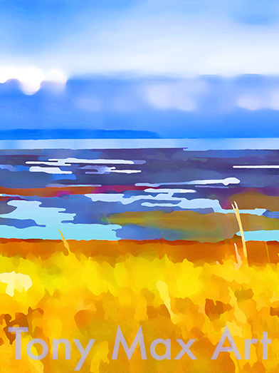 "Boundary Bay – Gold – Vertical" –  B. C. paintings by artist Tony Max