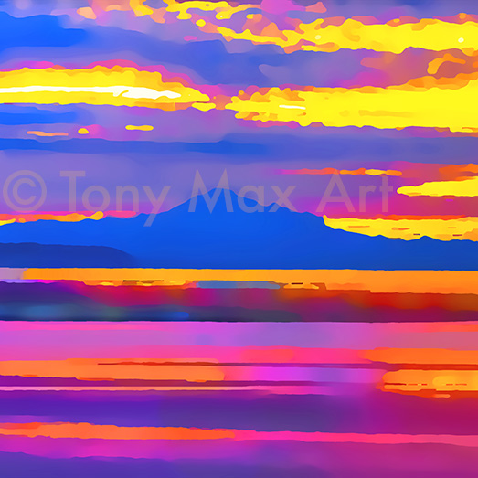 "Boundary Bay Sunrise – Square" – British Columbia paintings by artist Tony Max