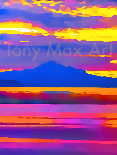 "Boundary Bay Sunrise – Vertical" - B. C. art by artist Tony Max