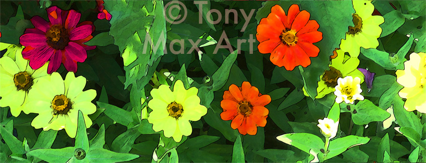 Burgundy, Yellow and Orange Flowers by Tony Mas
