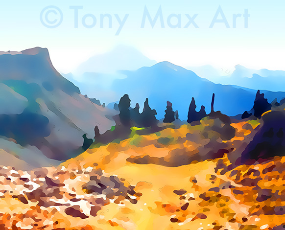 "Chain Lakes Trail – Horizontal".  Washington state paintings by artist Tony Max