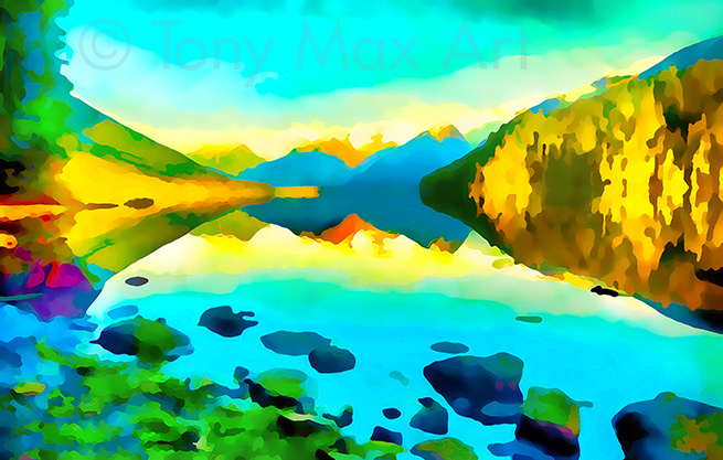 "Cheakamus Lake Evening" -  British Columbia paintings by artist Tony Max