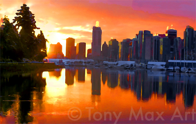 Coal Harbour - First Light (Trees) - Vancouver art prints by Tony Max