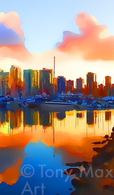 "Coal Harbour Sunset – Vertical Snippet" – Vancouver fine art by artist Tony Max