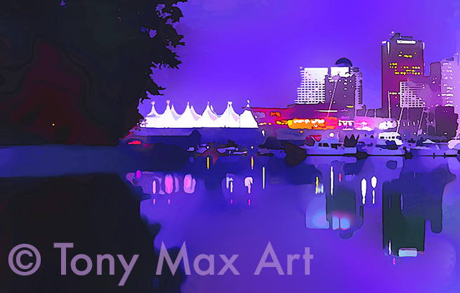 "Coal Harbour &ndash; Violet Twilight &ndash; Closeup - art of Vancouver by Tony Max